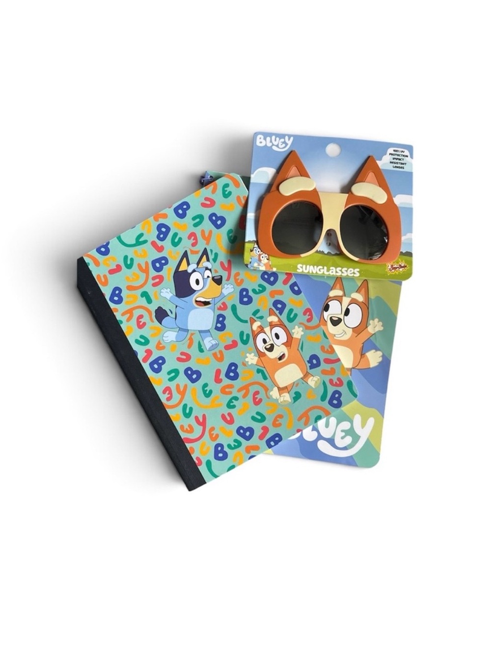 Bluey notebooks and sunglasses